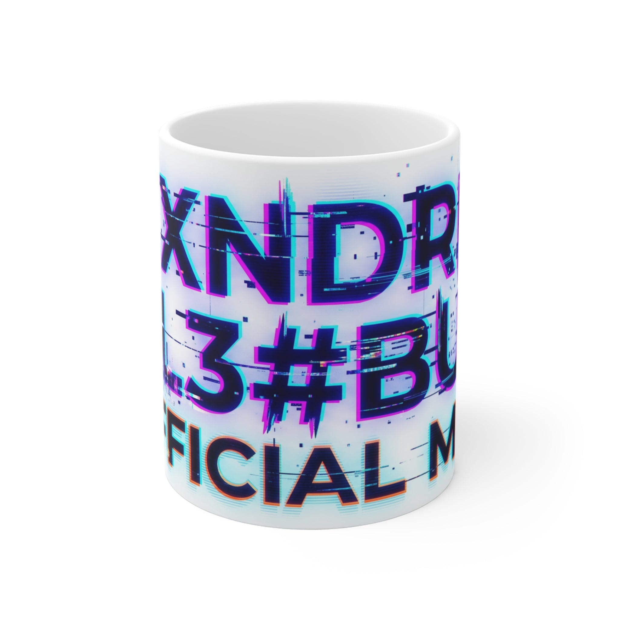 Glitch Text Coffee Mug — 'ALXNDRA AL3X #BURN' Official Merch 11oz
