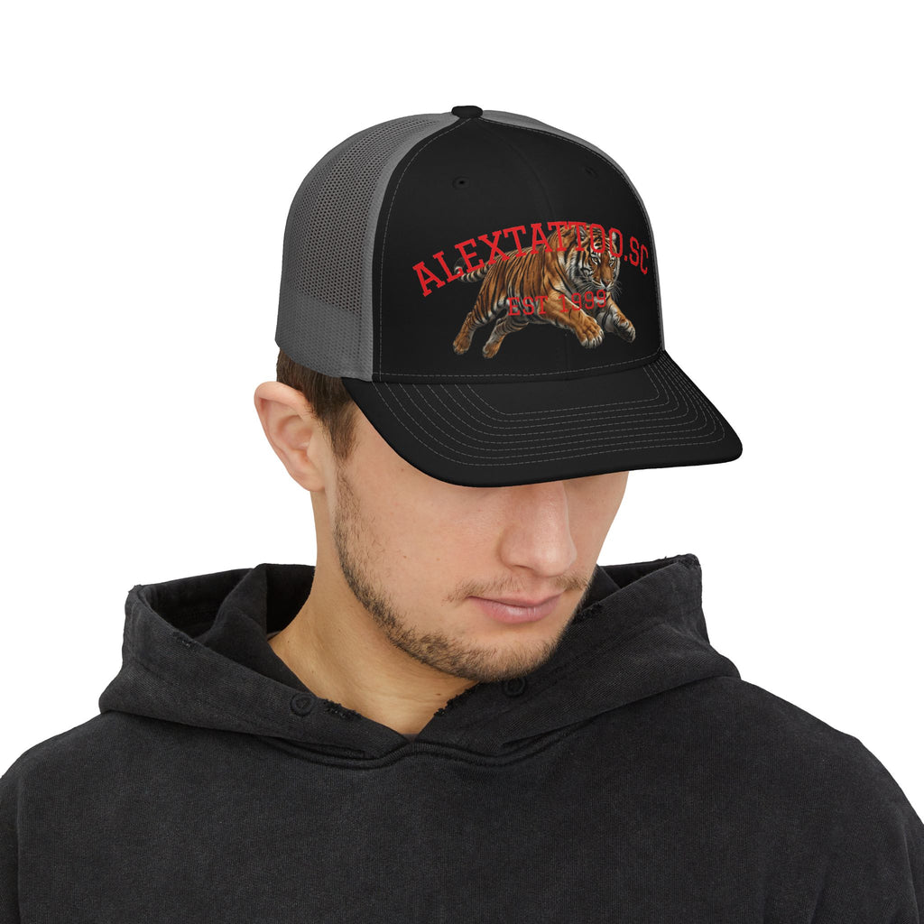 Tiger Patch Trucker Cap - Vintage Leaping Tiger Snapback Hat