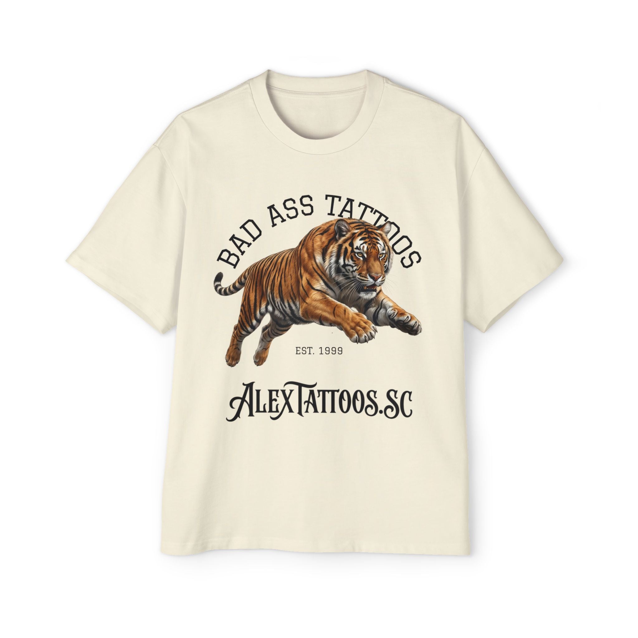 Tiger Tattoo Shop Tee — "Bad Ass Tattoos" AlexTattoos.SC Graphic T-Shirt