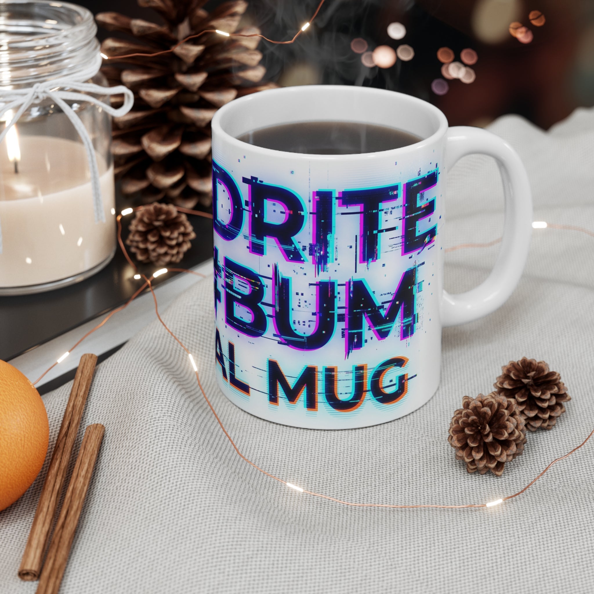 Glitch Text Coffee Mug — 'ALXNDRA AL3X #BURN' Official Merch 11oz