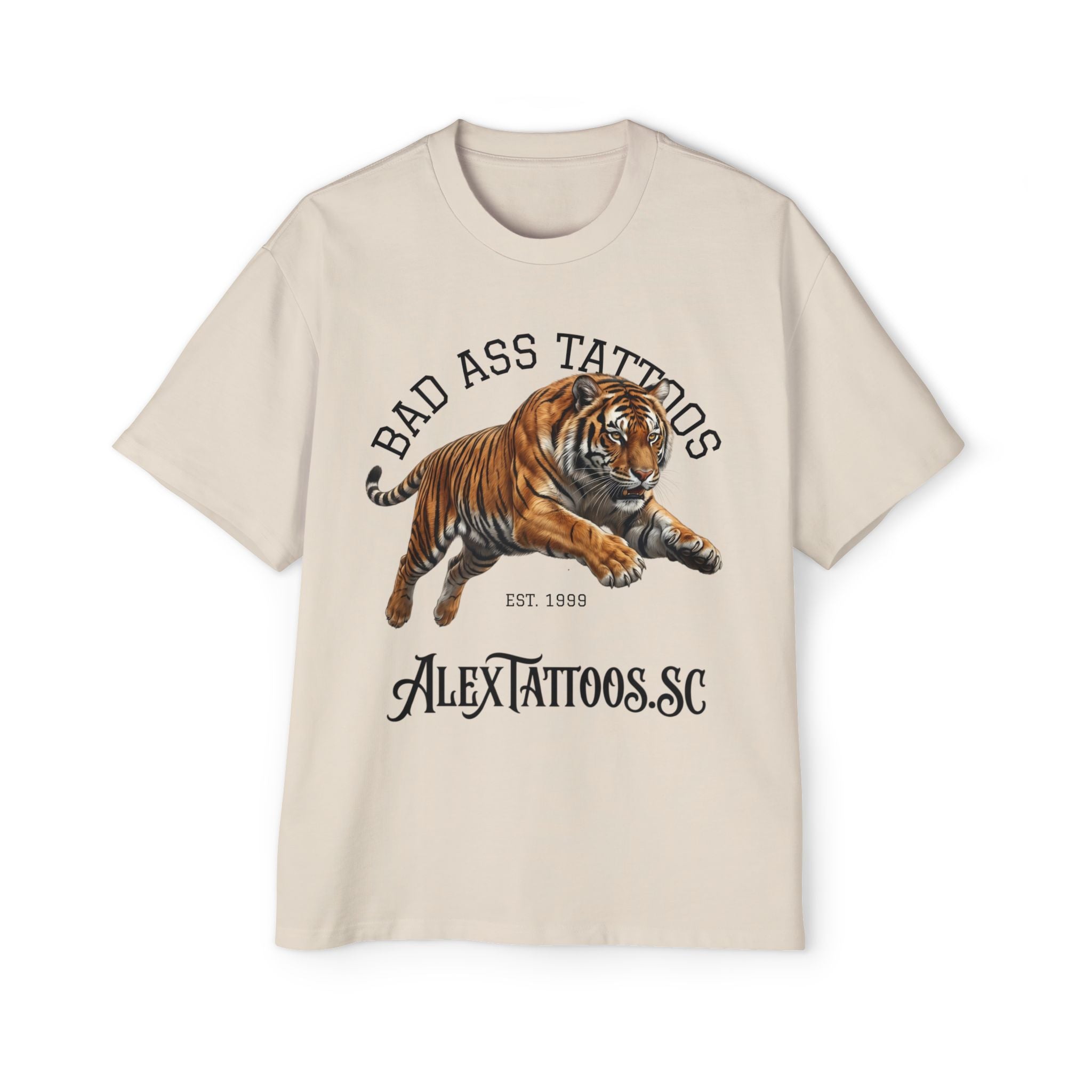 Tiger Tattoo Shop Tee — "Bad Ass Tattoos" AlexTattoos.SC Graphic T-Shirt