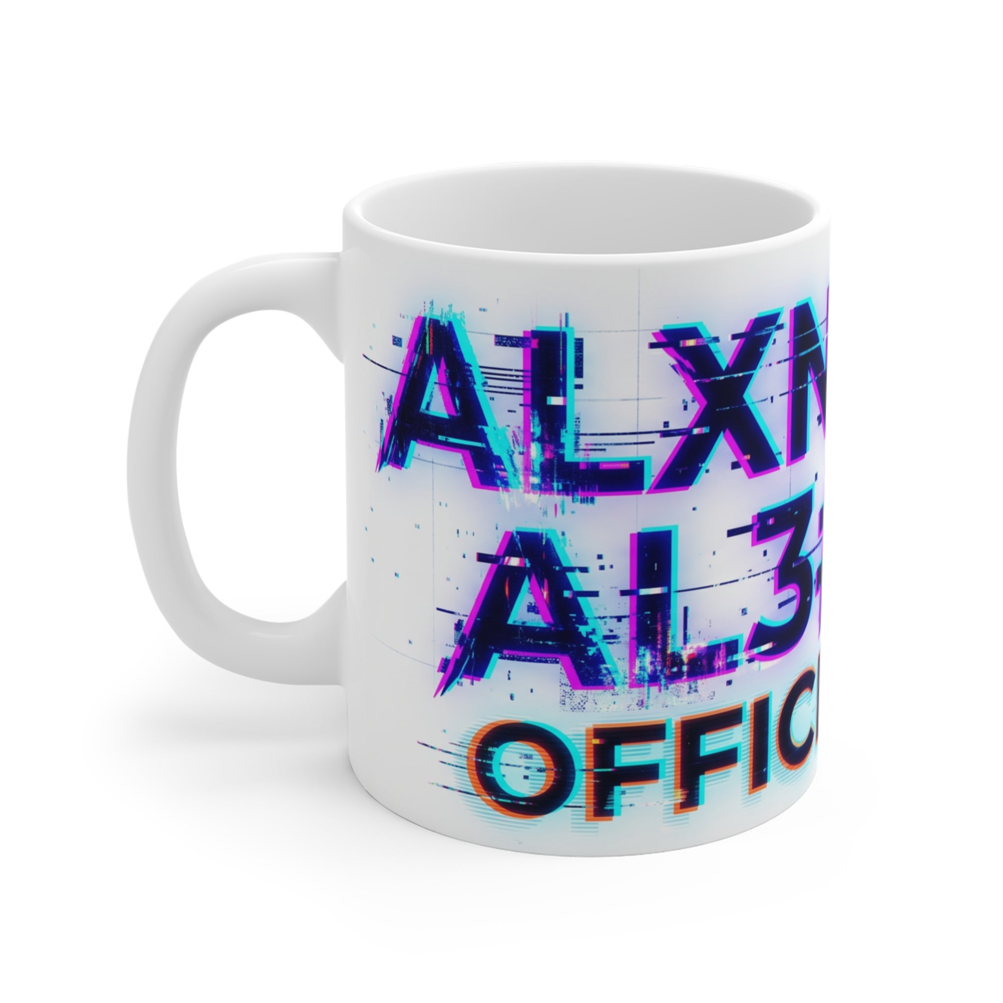 Glitch Text Coffee Mug — 'ALXNDRA AL3X #BURN' Official Merch 11oz