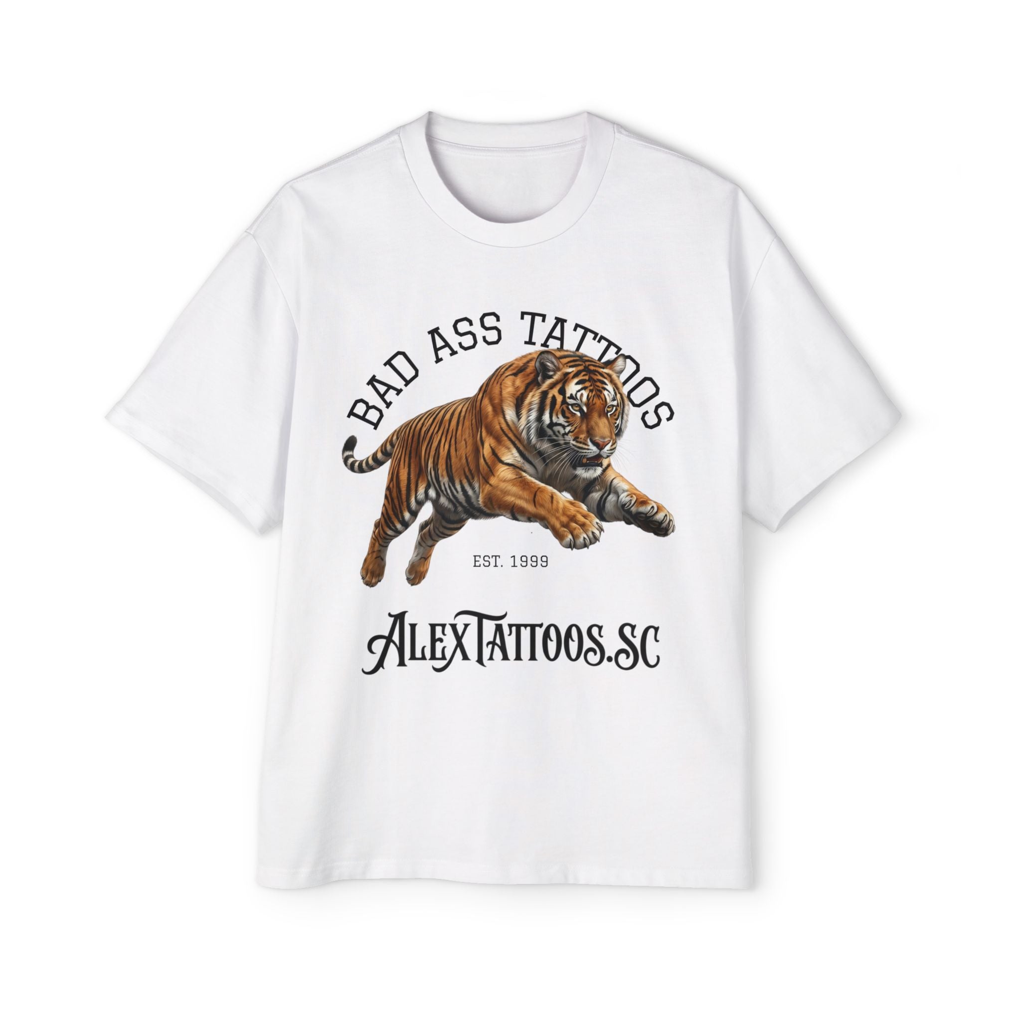 Tiger Tattoo Shop Tee — "Bad Ass Tattoos" AlexTattoos.SC Graphic T-Shirt