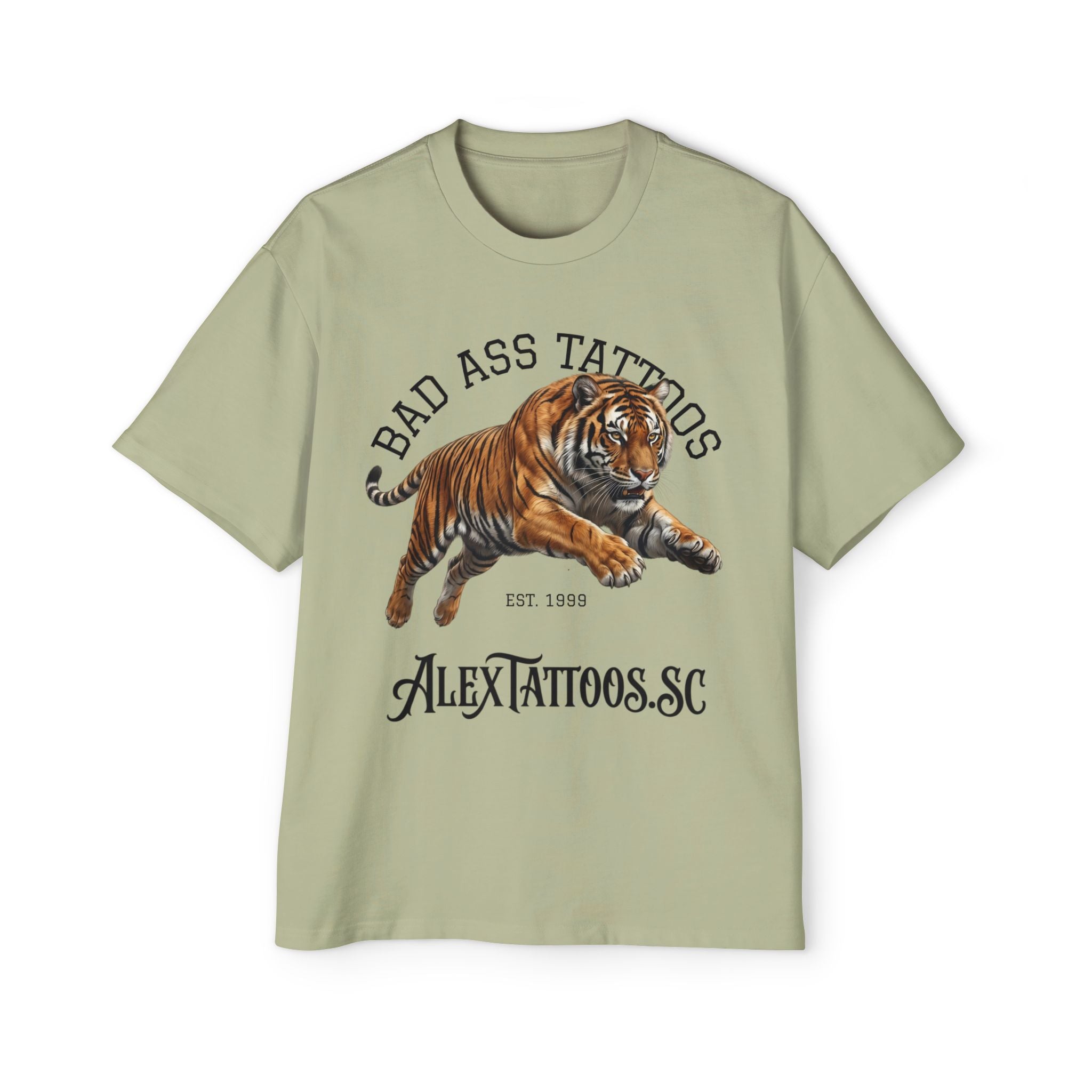 Tiger Tattoo Shop Tee — "Bad Ass Tattoos" AlexTattoos.SC Graphic T-Shirt