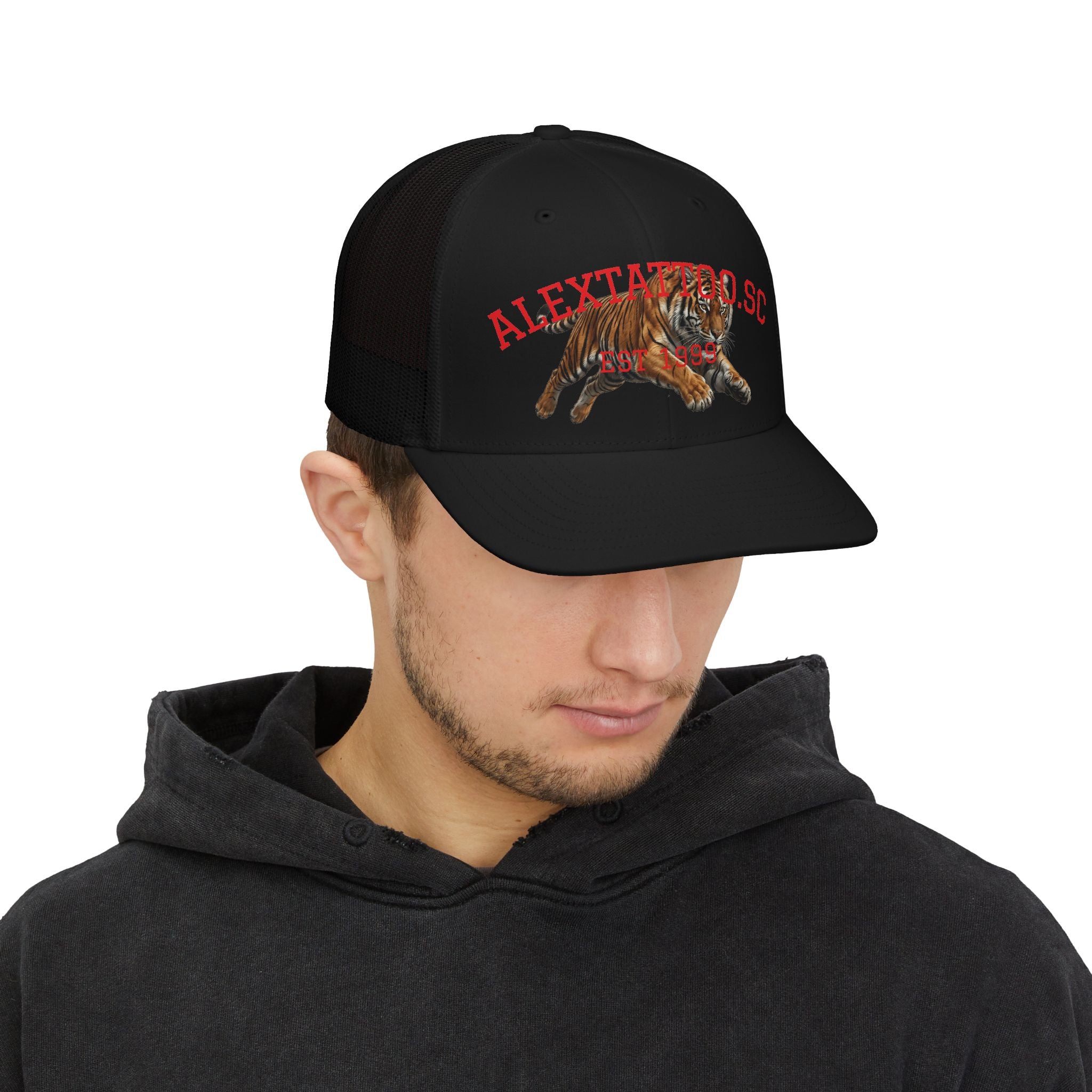 Tiger Patch Trucker Cap - Vintage Leaping Tiger Snapback Hat